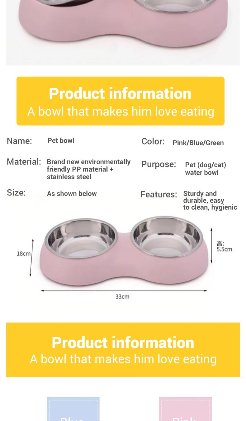 PetClear Stainless Steel Double Pet Bowl for Cats and Dogs