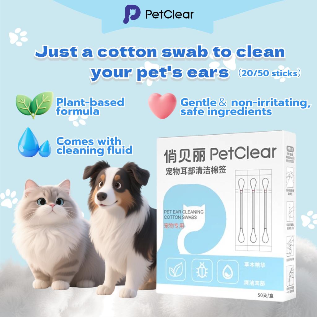 PetClear Pet Ear Cleaning Cotton Swabs for Cats and Dogs