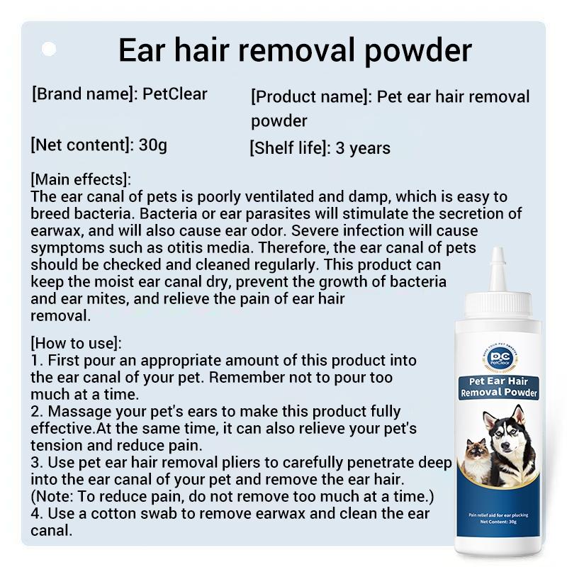PetClear Ear Hair Removal Powder 30g for Cats and Dogs