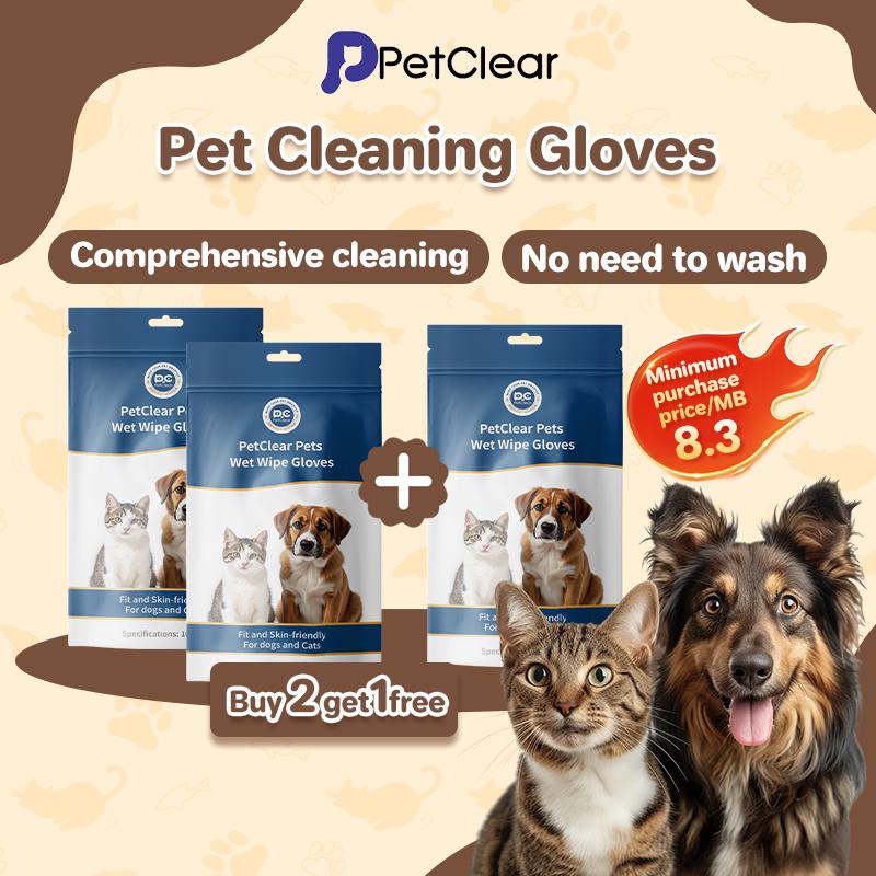 PetClear Pet Cleaning Gloves and Deodorizing Wipes for Cats and Dogs