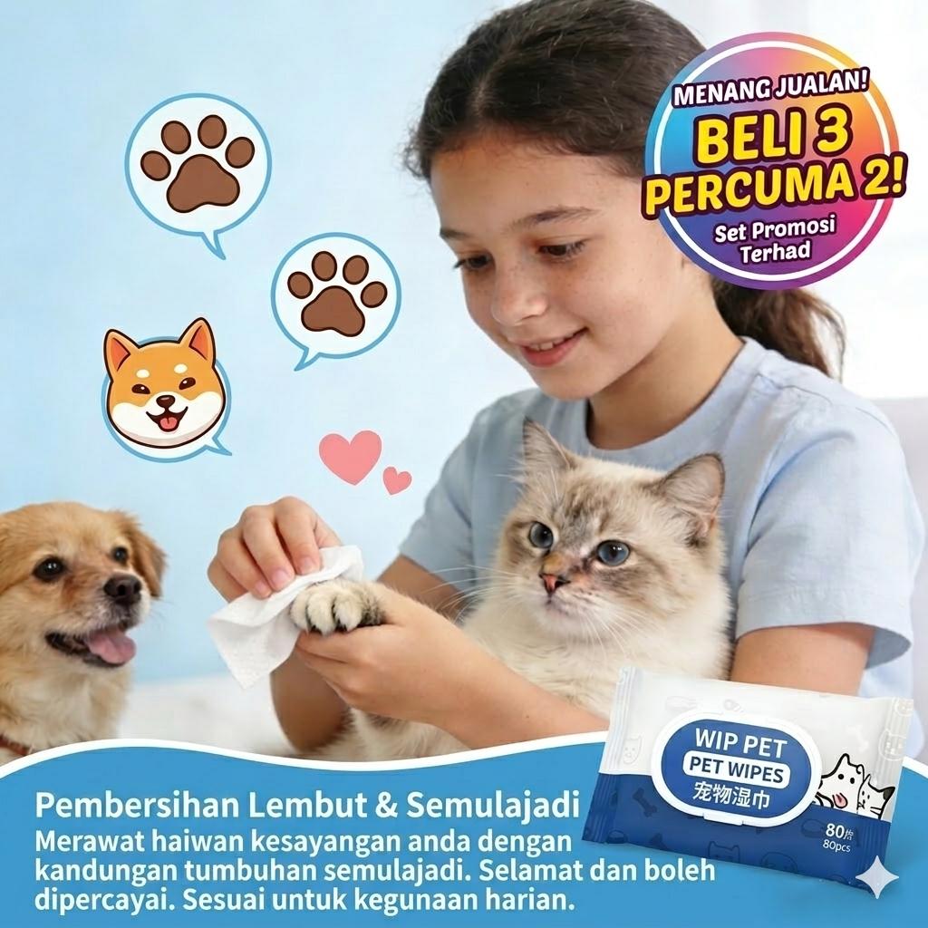 PetClear Pet Wipes 80pcs for Cats and Dogs